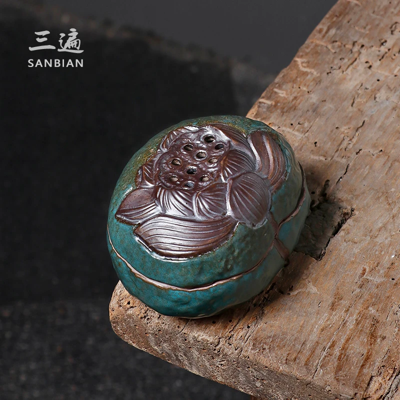 手作莲藕香炉香座创意陶瓷家用沉檀线香插禅意茶道香薰炉摆件