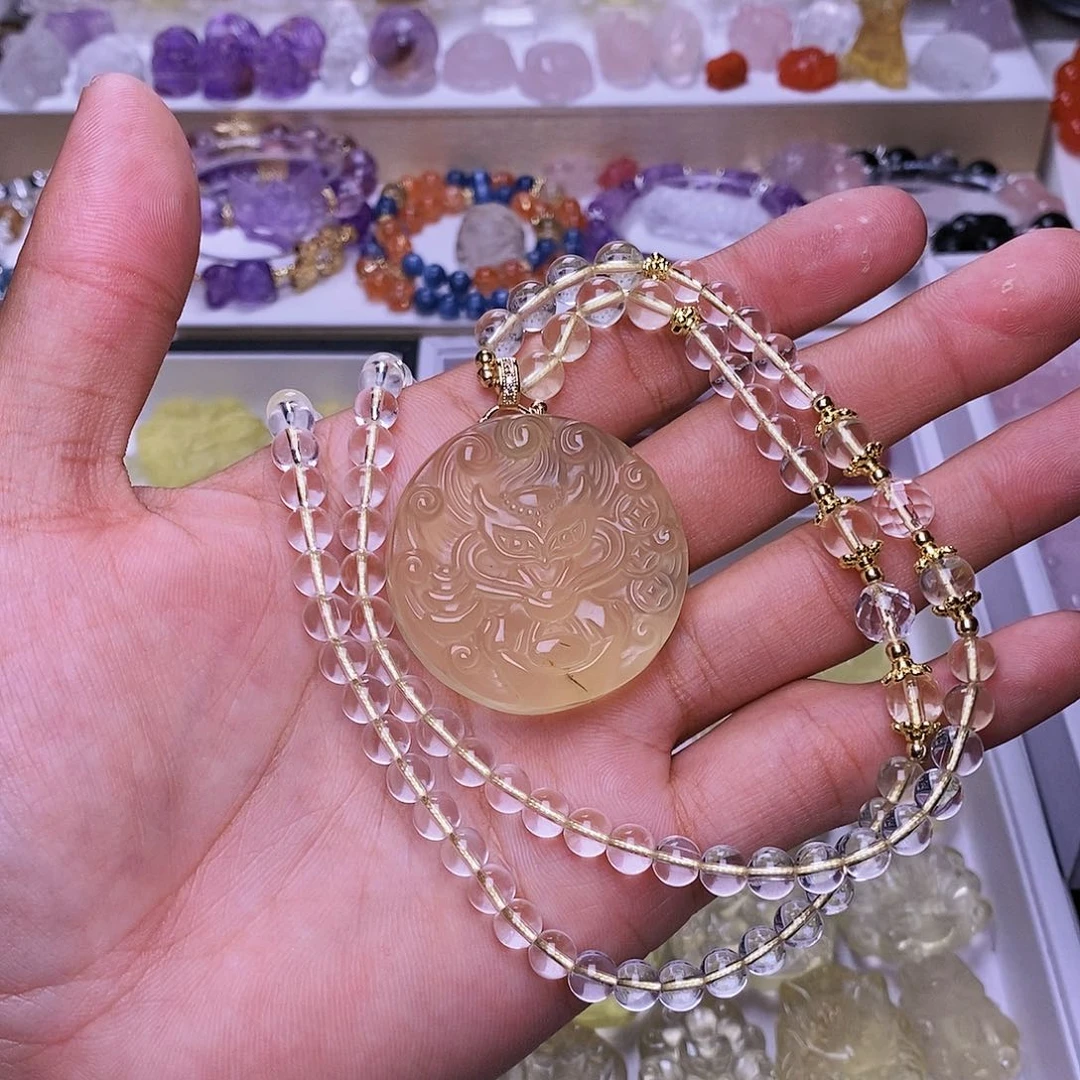 水晶颈饰未镶嵌黄水元宝狐吊坠 送链子