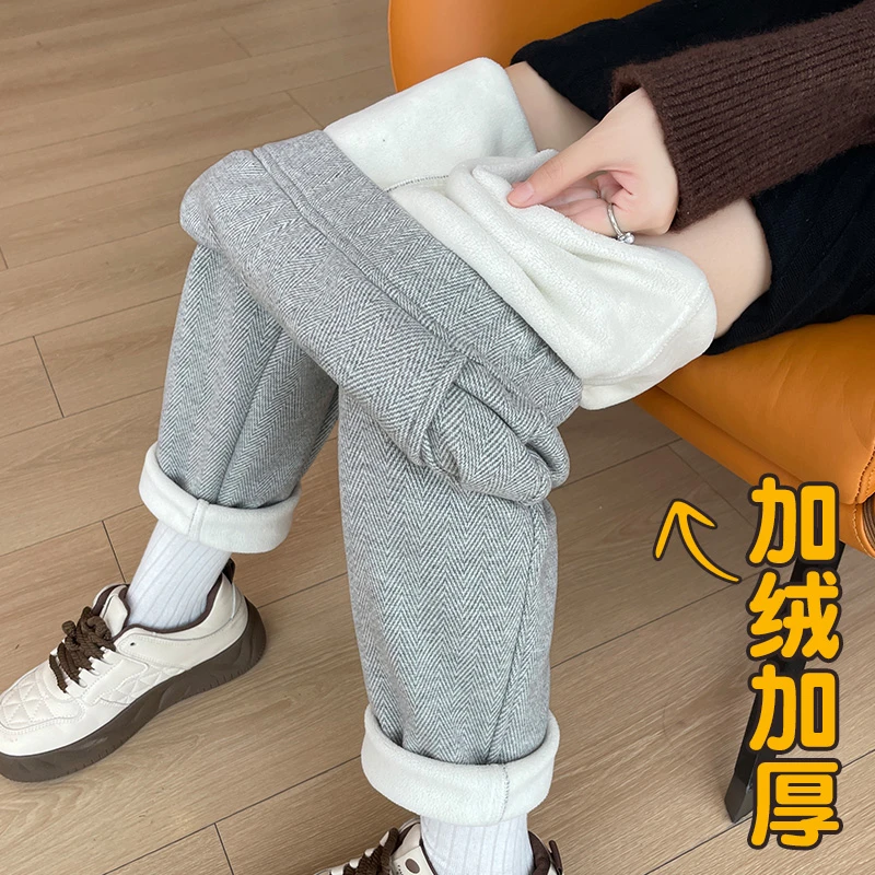 2025秋冬季新款女士卫裤加绒加厚爆款裤子休闲裤直筒裤哈伦裤外穿