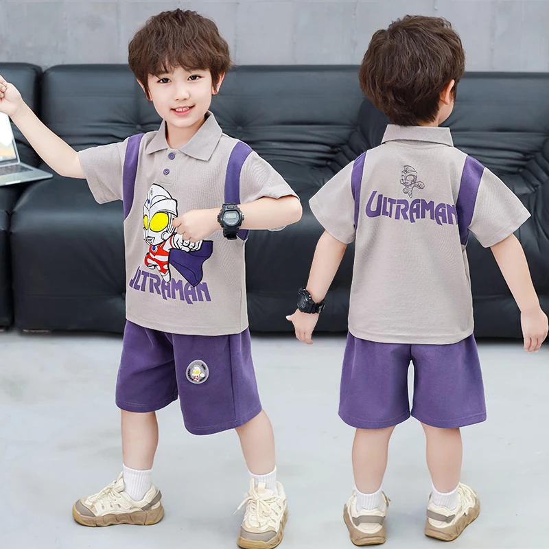 男童时尚帅气奥特曼短袖套装夏款新款洋气小童男宝宝polo衫两件套