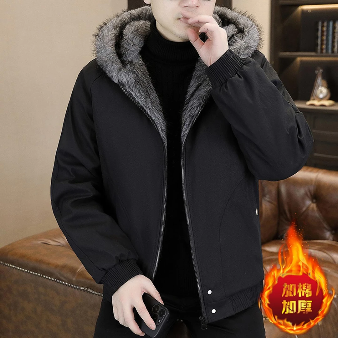 冬季新款连帽毛领棉衣男款加厚保暖美式休闲百搭外套防寒保暖棉服