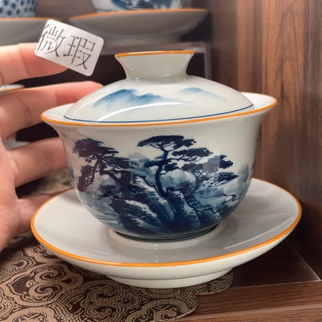 釉下手绘茶具微瑕