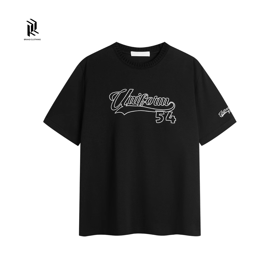 『立体字母刺绣』夏季液氨柔滑冰感亲肤毛织螺纹休闲男女圆领T恤