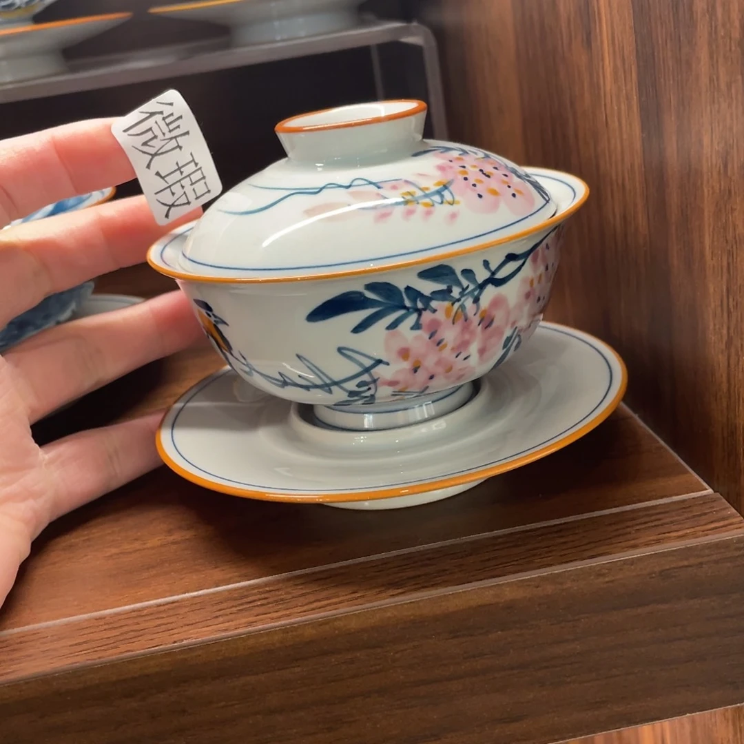 釉下手绘茶具微瑕
