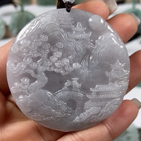 翡翠颈饰未镶嵌山水牌福利