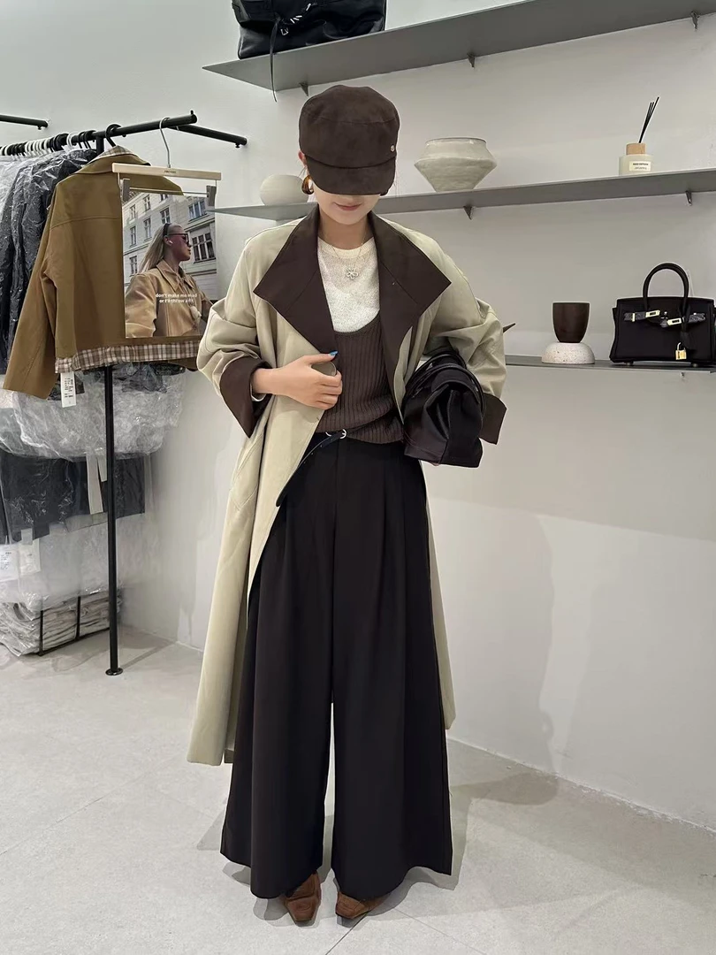 秋冬休闲裤简约直筒裤百搭阔腿百褶阔腿裤