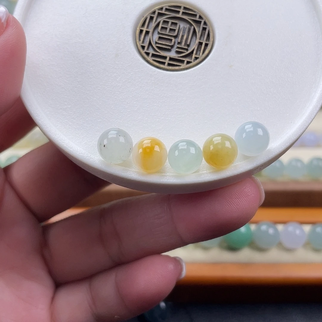 翡翠散珠天然翡翠a货有纹卡7+