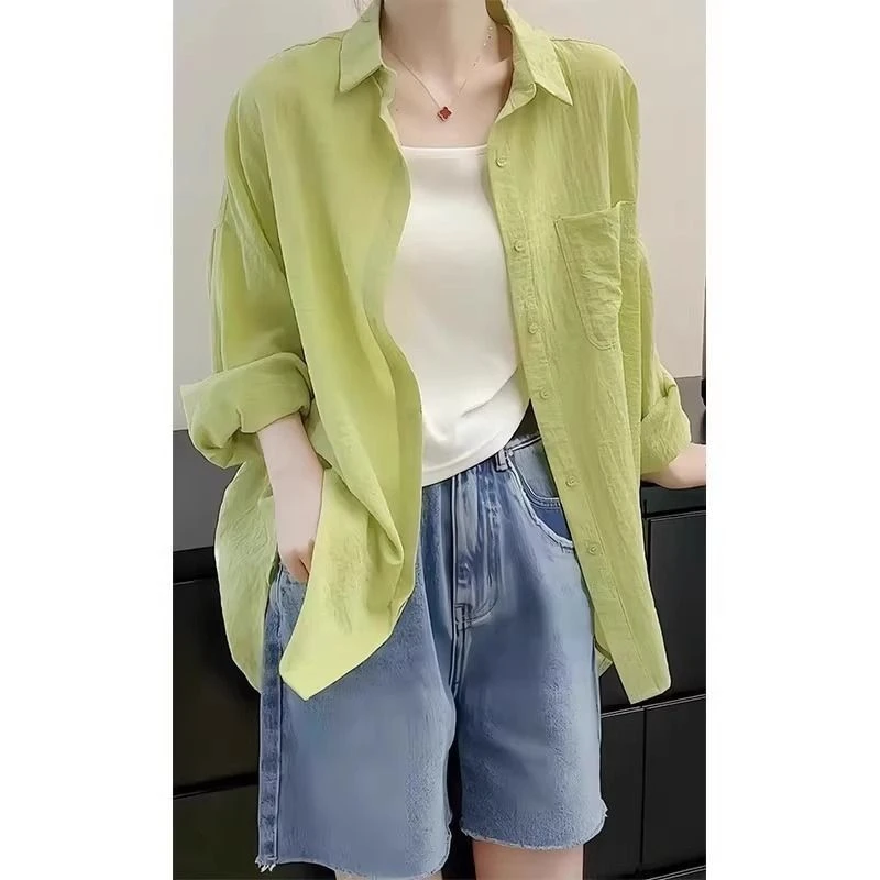 绿色防晒衣女2025夏季新款宽松防紫外线衬衫轻奢高级感