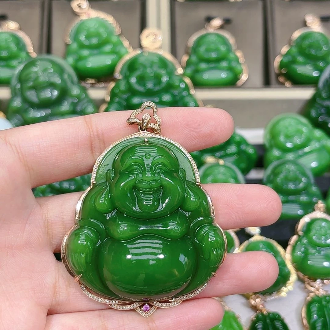 和田玉（碧玉）颈饰18K金镶嵌