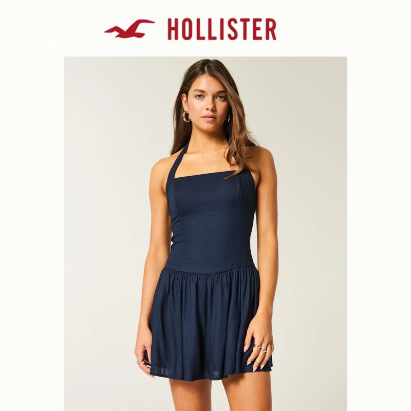 Hollister25夏甜美修身系带挂脖连衣裙裤女装359-5233