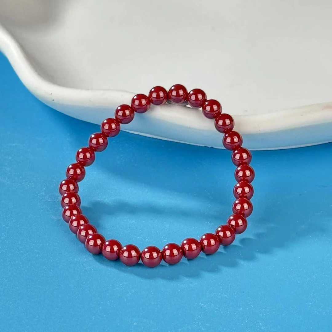 含辰砂工艺品约6mm朱砂辰砂圆珠单圈手串