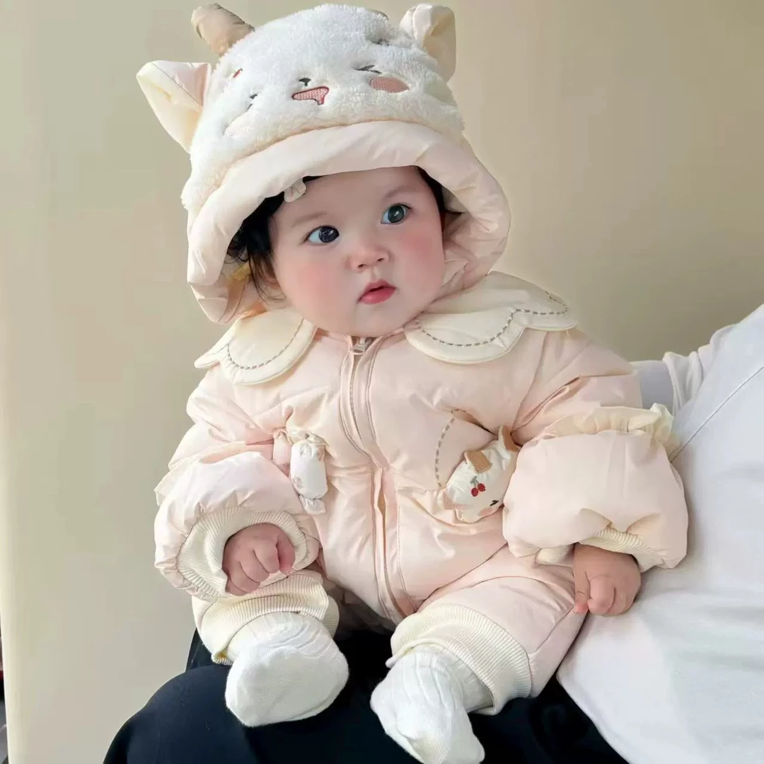 新生婴幼儿满月女宝宝加厚连体衣冬季可爱加棉长袖棉服周岁外出服