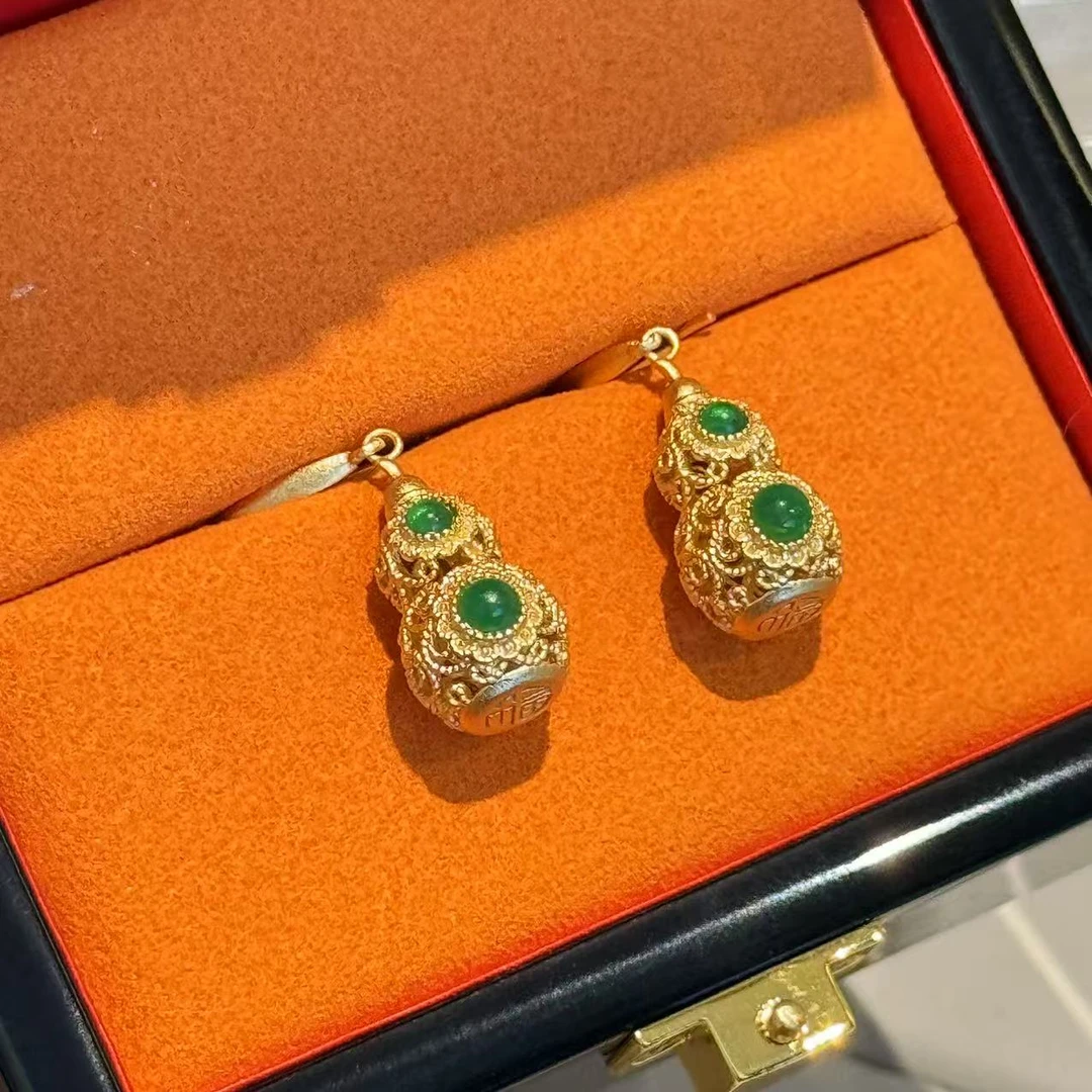 合金耳饰 【葫芦耳钉】大幂幂同款轻奢复古宫廷风镂空葫芦福禄耳钉