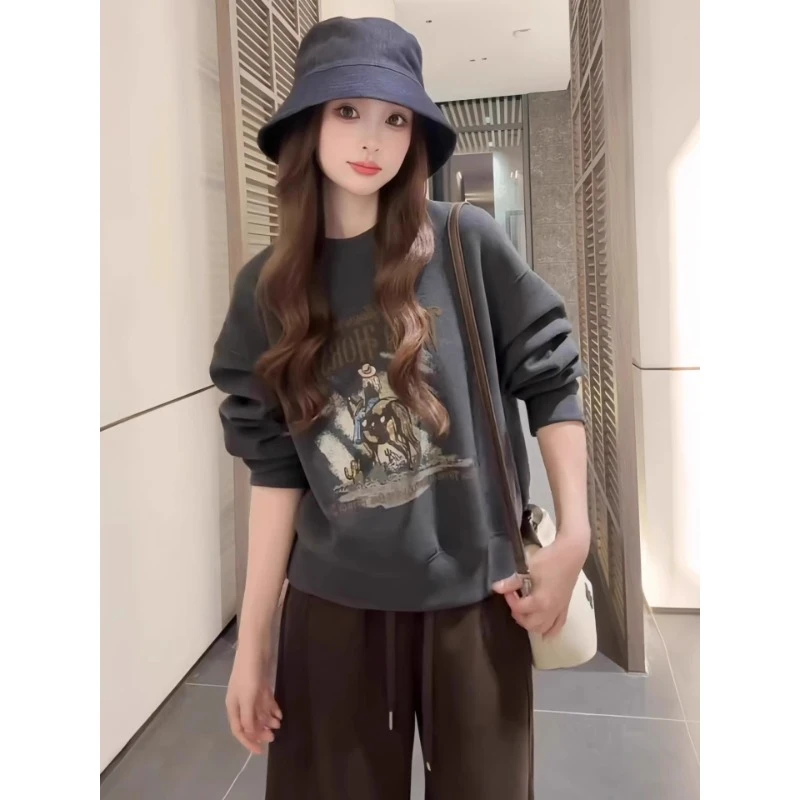 芯娇晴圆领无帽卫衣女款秋冬2025新款时尚洋气女巨好看的早秋上衣