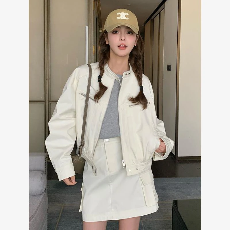 韩版棒球服牛仔外套短裙两件套春秋款时尚休闲洋气小个子夹克套装
