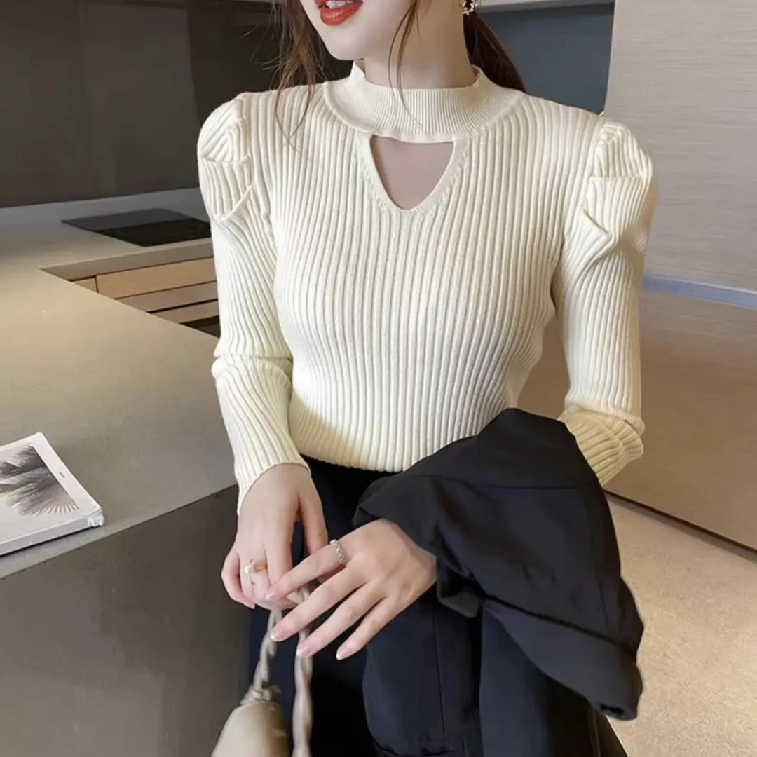 纯毛针织衫领口v小心机打底衫