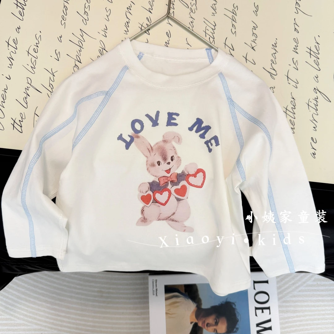 亲子装】2025新款女童长袖T恤灰色圆领卡通打底爆款儿童韩版