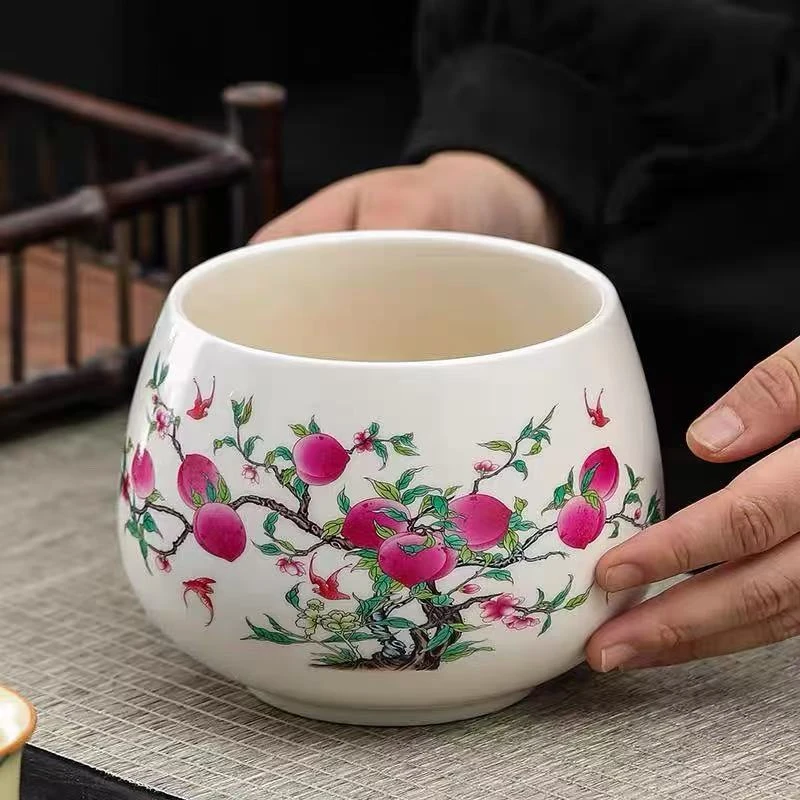 高档陶瓷茶渣缸废水桶家用茶洗水盂碗杯洗九桃五福G1585