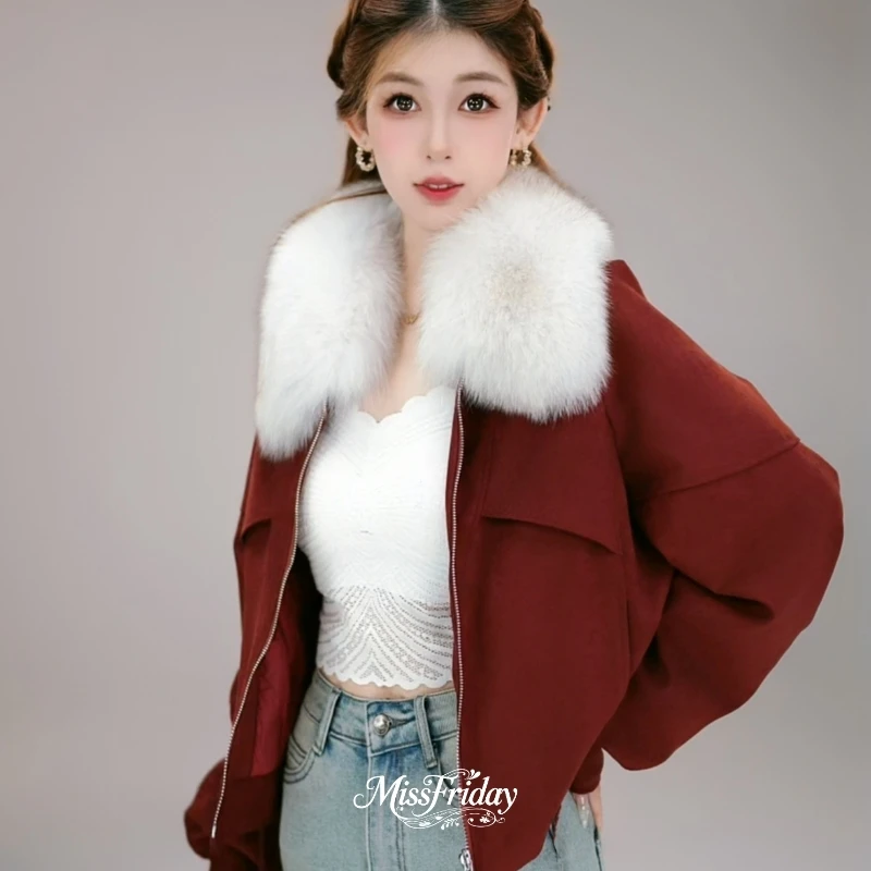 MissFriday｜秋冬新款羊胚绒狐狸毛领派克服外套上衣5714