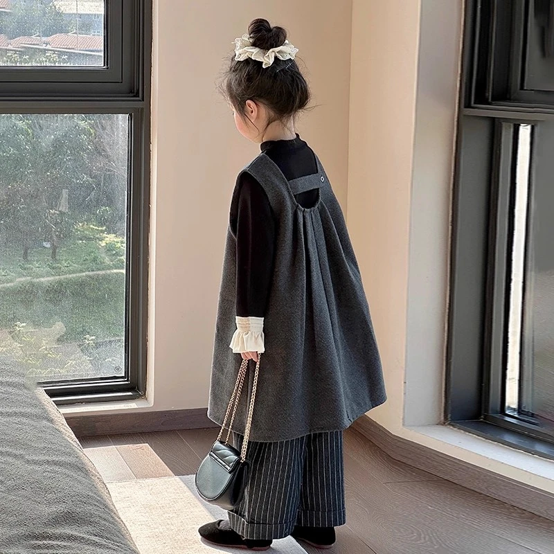 女童法式套装秋季2025新款女孩韩系穿搭儿童高级感秋装毛呢背心裙