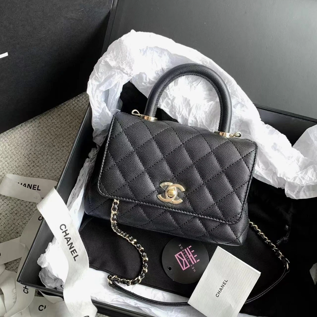 99新 Chanel/香奈儿 黑金鱼子酱mini cocohandle包 18cm 13944098