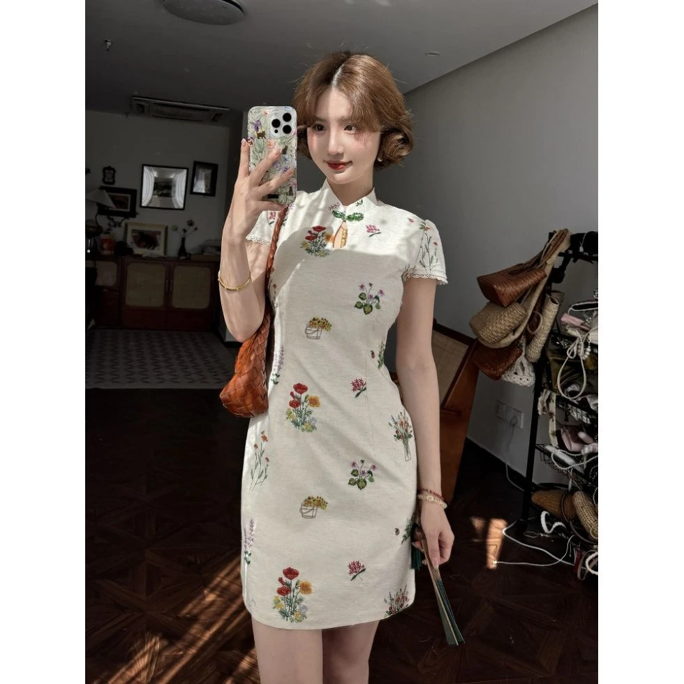 画报夫人朝花夕拾-春夏季新款高档立领收腰显瘦温柔优雅新中式清