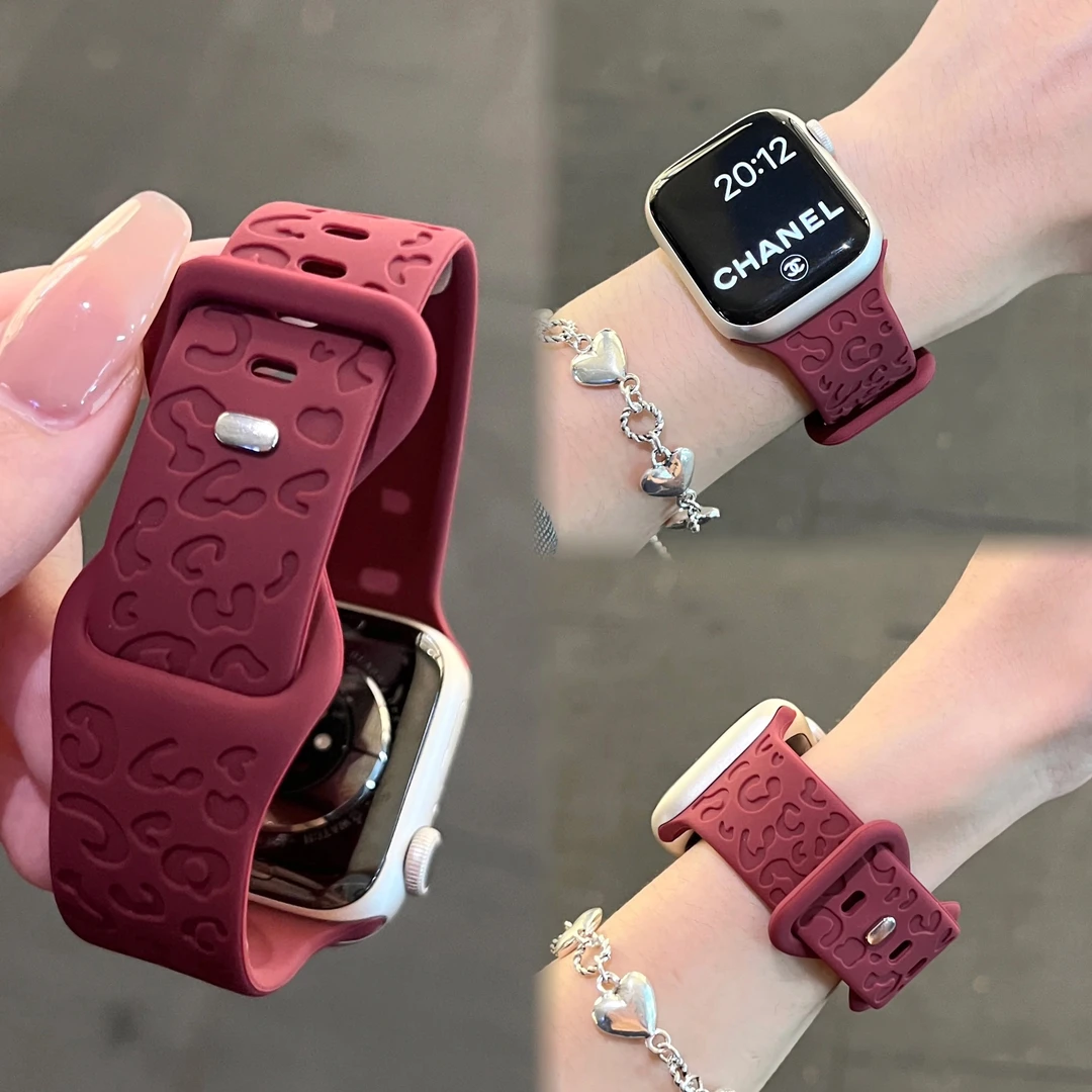 豹纹硅胶蝴蝶扣表带适用苹果手表S10通用applewatchS9 SE华为FIT4