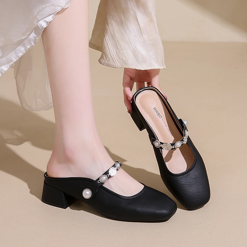 仙女包头半拖鞋女法式休闲外穿凉拖轻奢玛丽珍低跟夏天配裙子的鞋