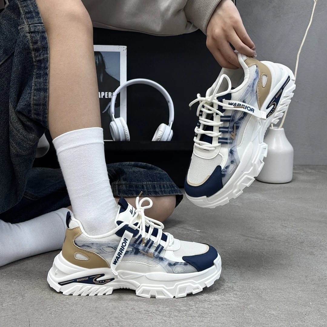 Warrior/回力夏季网面透气运动鞋男鞋百搭厚底缓震增高休闲鞋潮鞋