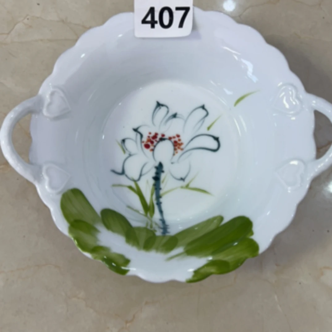 国韵瓷坊-荷花 大号爱心双耳碗407