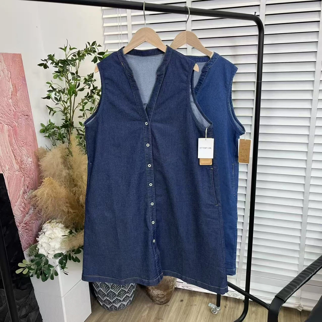 日系新款「水洗品质休闲」中长款牛仔马夹女E5057