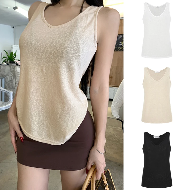 Moses Queen/魔西女王棉麻吊带背心女内搭打底宽松遮肚子无袖上衣