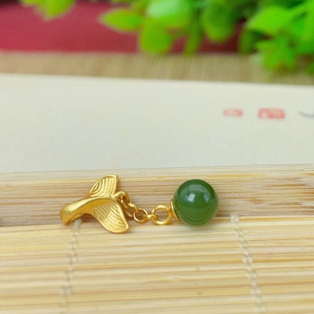 【萌宝饰品】B79 和田碧玉圆珠鱼尾流苏款规格6mm 时尚DIY手串配件