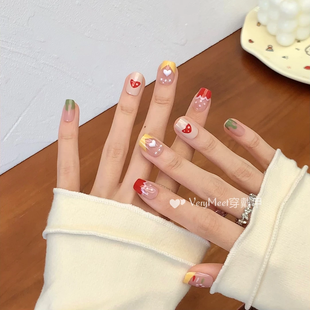 VERY MEET新款春日可爱蘑菇小花少女心童趣短方美甲贴07