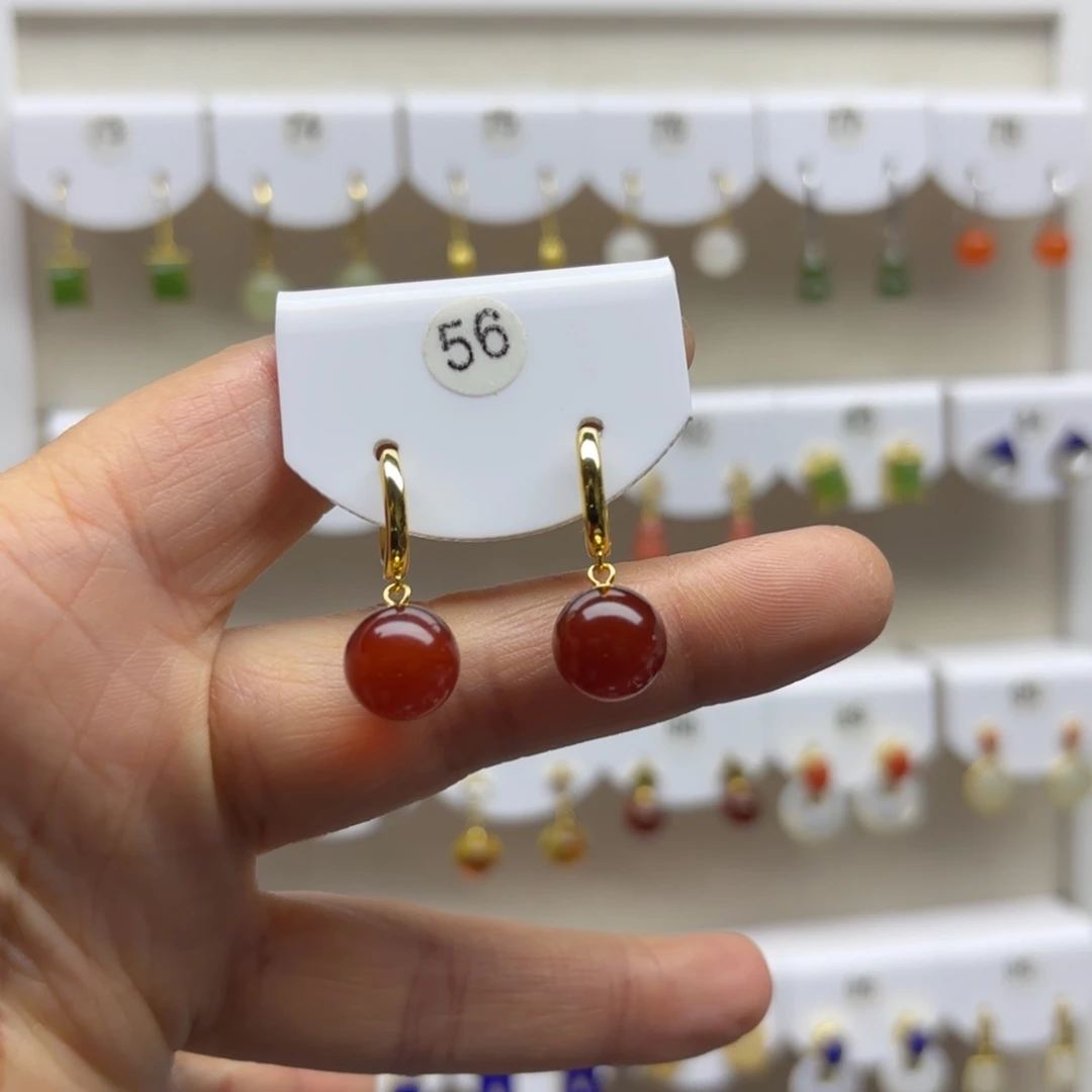 血珀银S925镶嵌耳饰