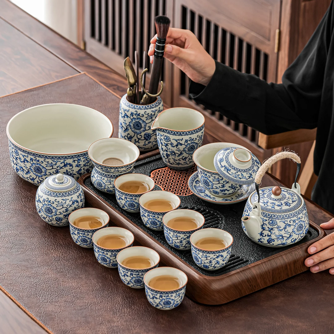 简约繁花汝窑一整套茶具套装开片可养茶器泡茶专用茶具家用待客