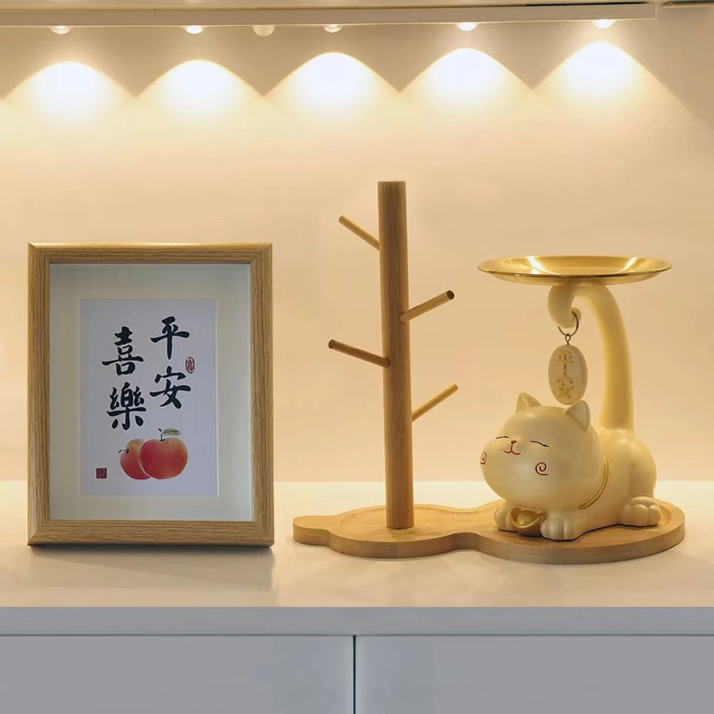 招财猫入户玄关钥匙收纳托盘摆件客厅吧台家居装饰品乔迁新居礼品