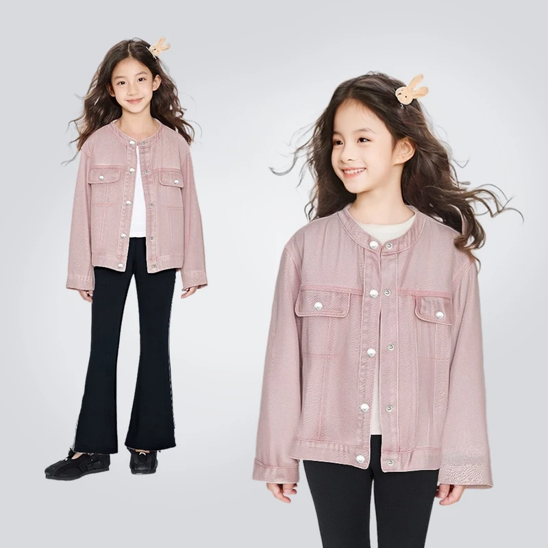 笛莎童装女童圆领牛仔外套秋季新款中大童儿童牛仔上衣-8N2532801