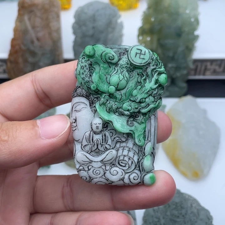 未镶嵌定制翡翠神龙护主佛魔一念