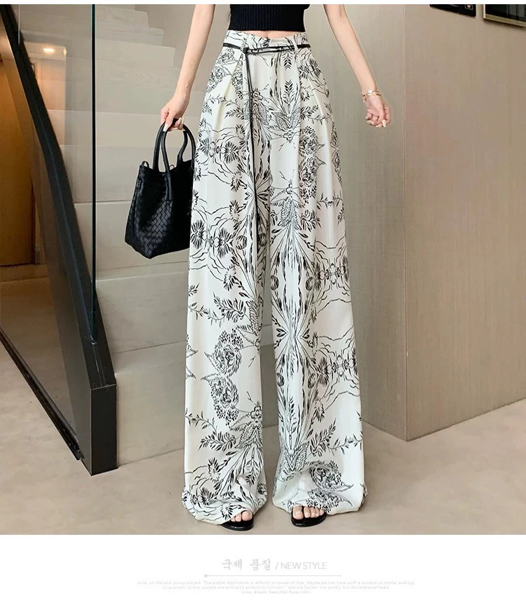 【肉总】复古印花亚麻阔腿裤显瘦慵懒直筒6603