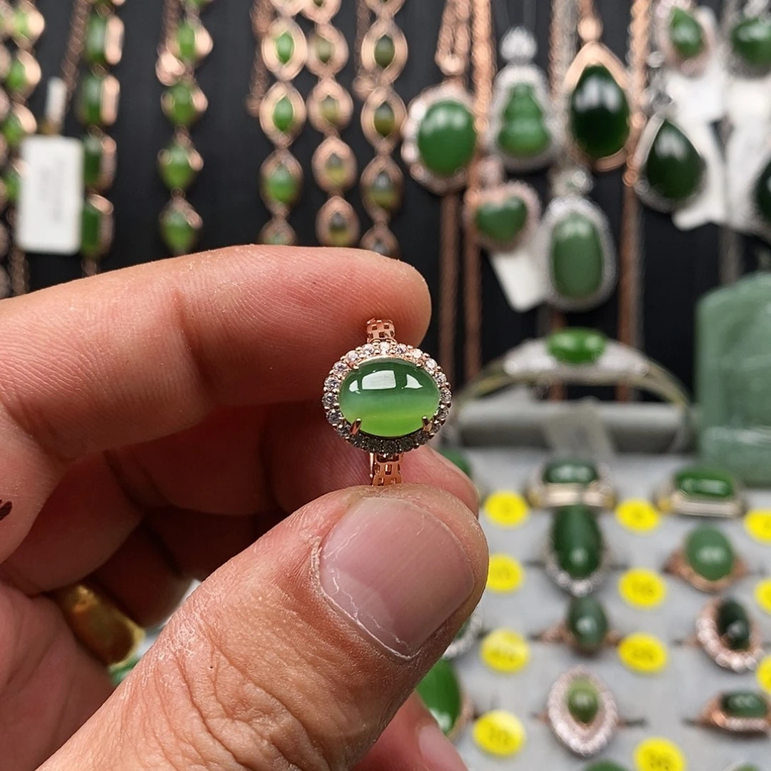 和田玉（碧玉）戒指银S925镶嵌