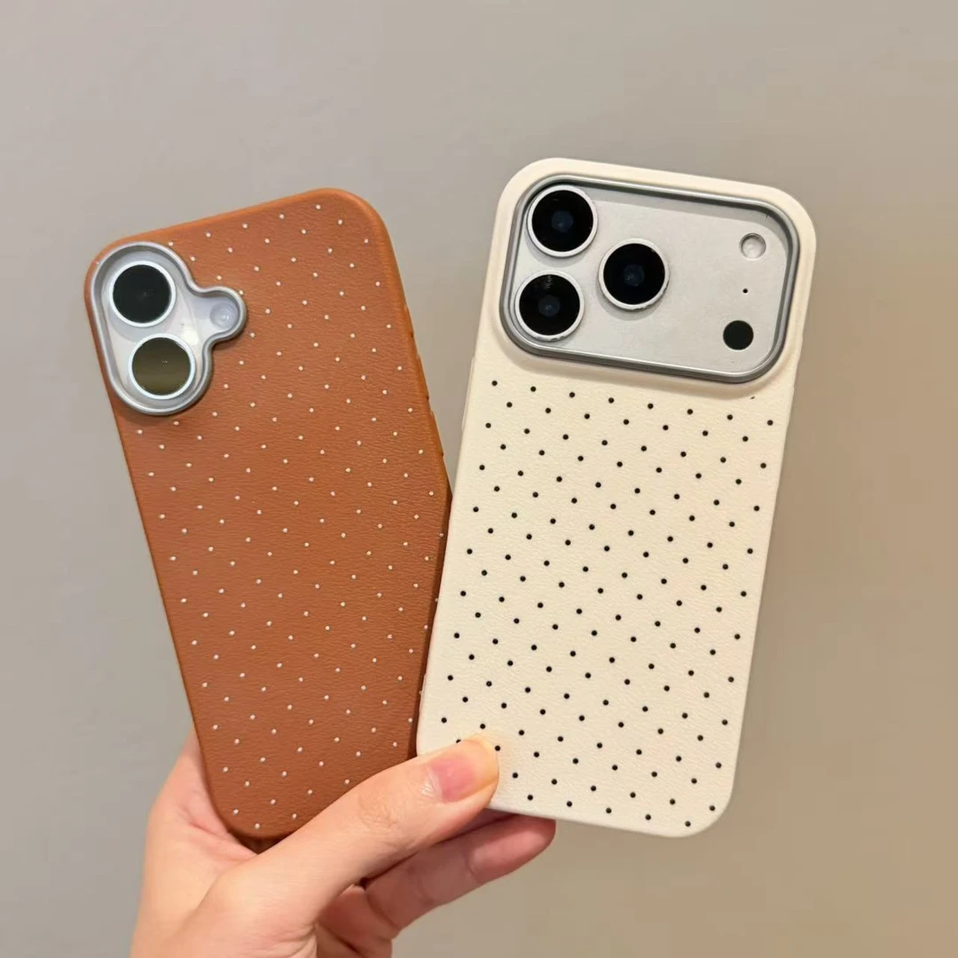 满屏小波点情侣手机壳适用iPhone17/16苹果14promax荔枝皮纹壳15