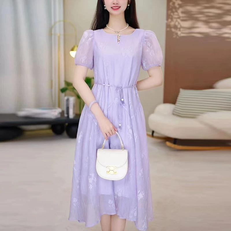 时尚高档2025气质收腰夏季新款减龄系带显瘦洋气连衣裙裙子新款新