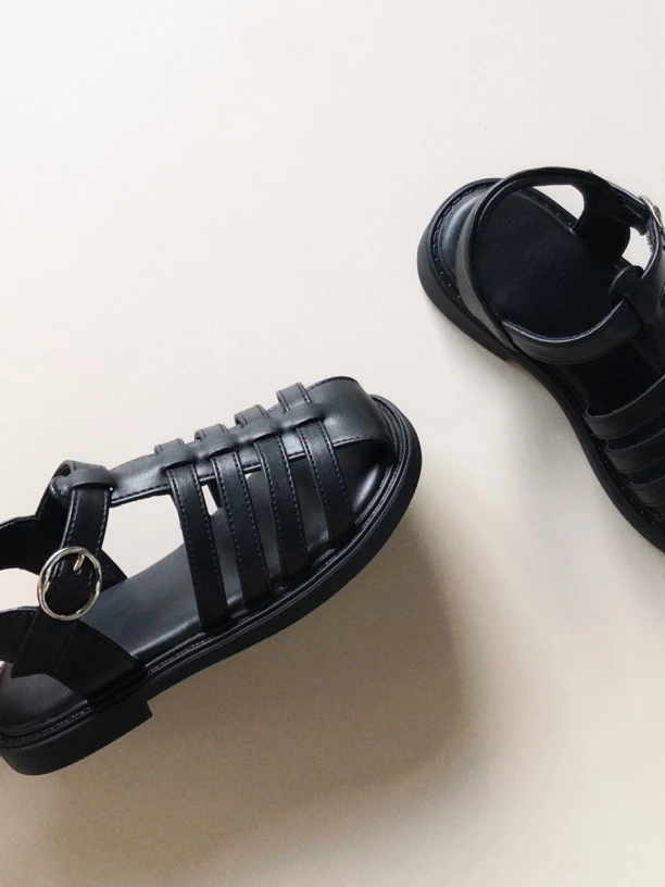 经典回归 女童百搭超软皮质黑色凉鞋 25X086