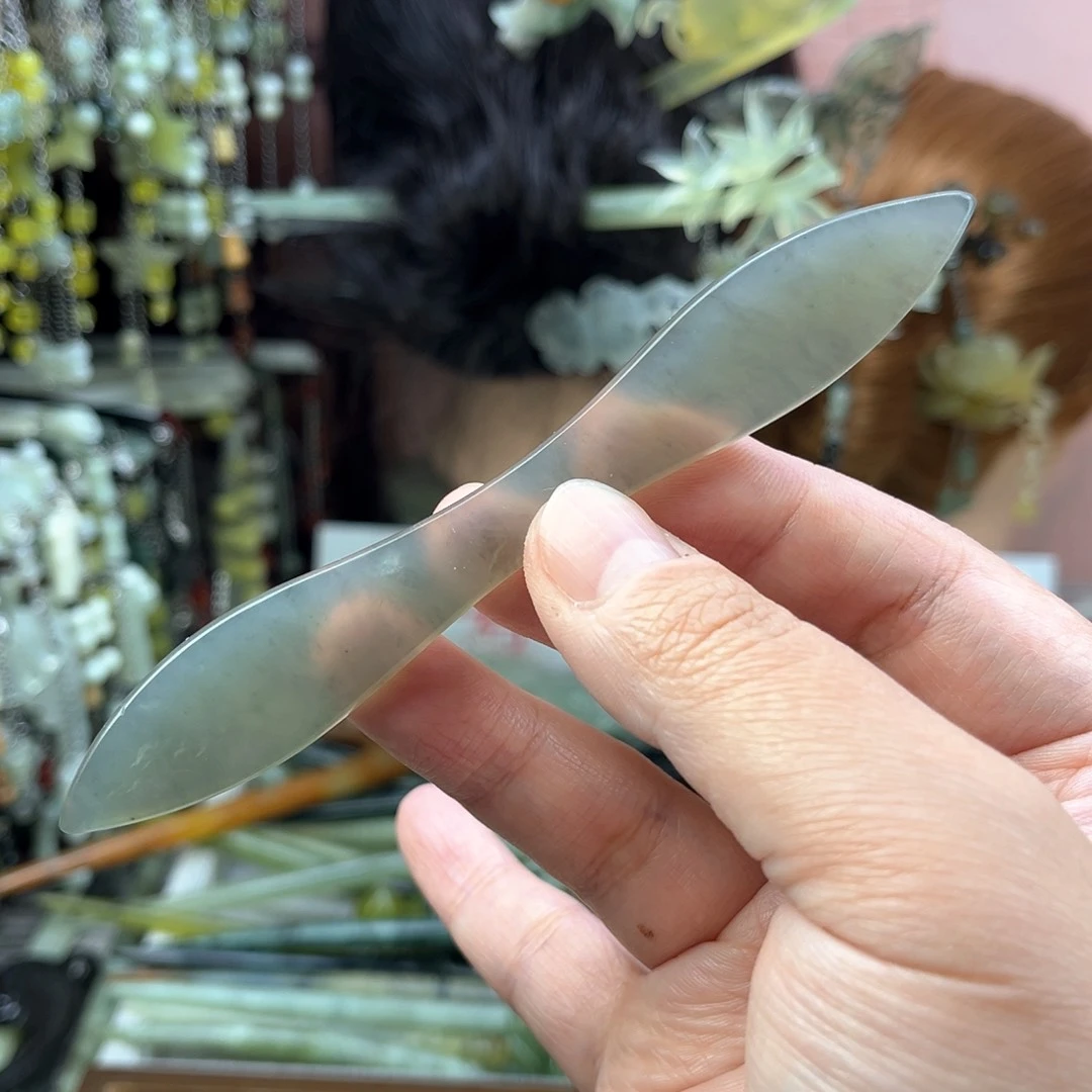 蛇纹石玉发饰未镶嵌长度13厘米左右