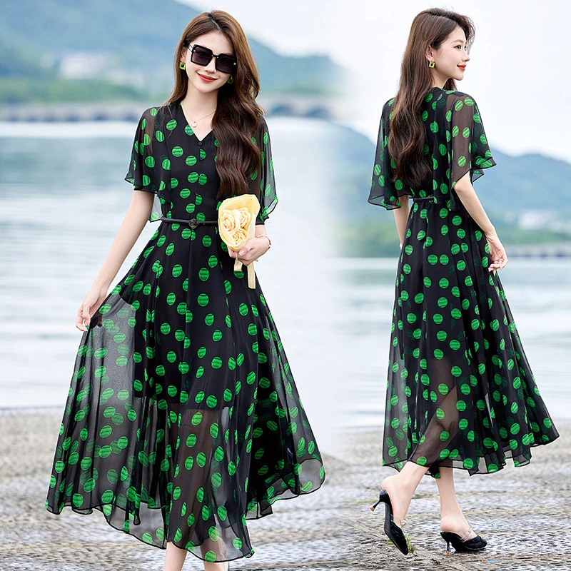 法式高端碎花连衣裙女2025夏新款气场强大十三行减龄收腰显瘦裙子