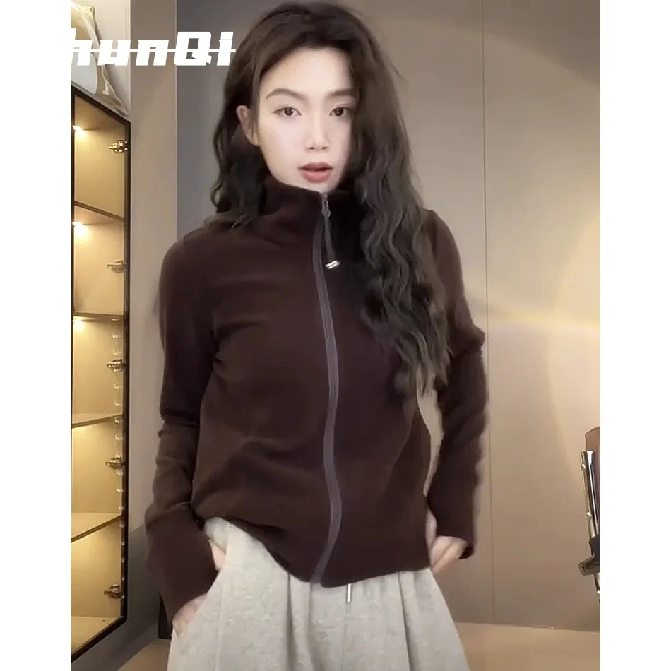 淳启美拉德风拉炼炼卫衣秋季新款设计感德绒立领百搭休闲开衫外套