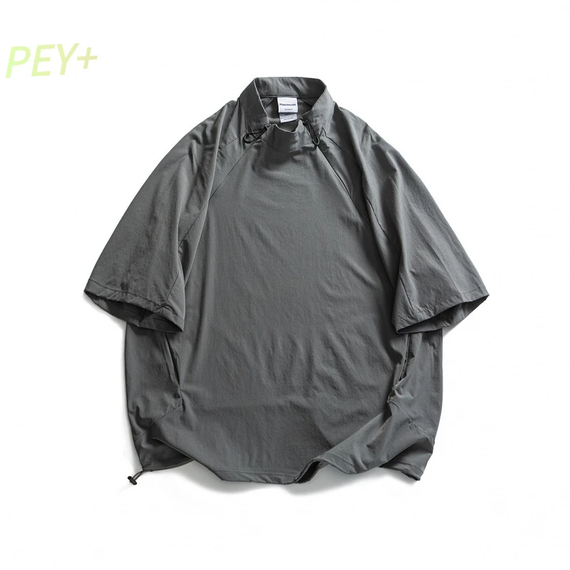 PEY+【酷帅系】潮牌夏季新款机能风速干短袖T恤男立领半袖体恤