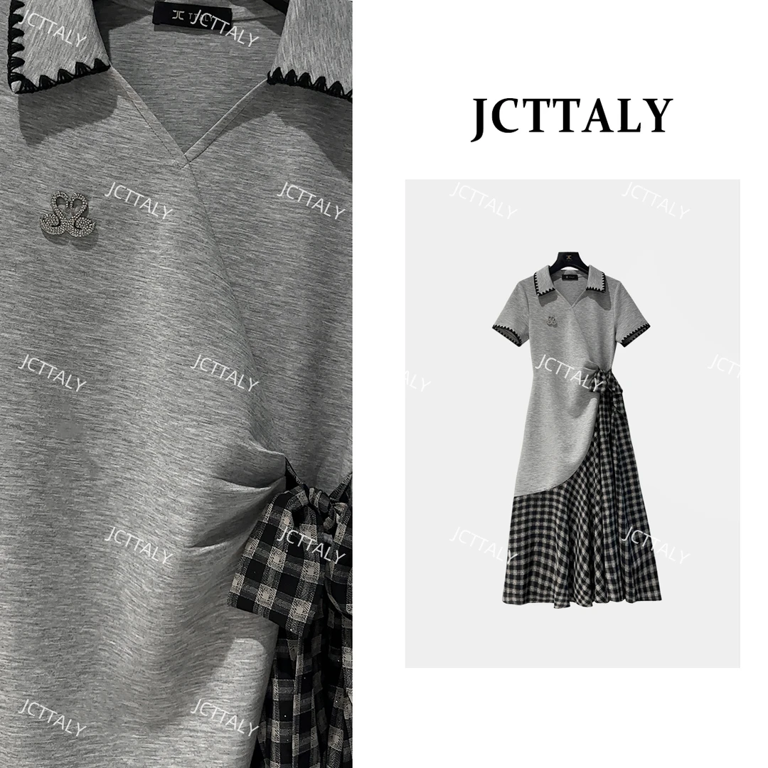 【茶茶】拼接条纹蝴蝶结连衣裙初恋风针织气质风JC-A4179