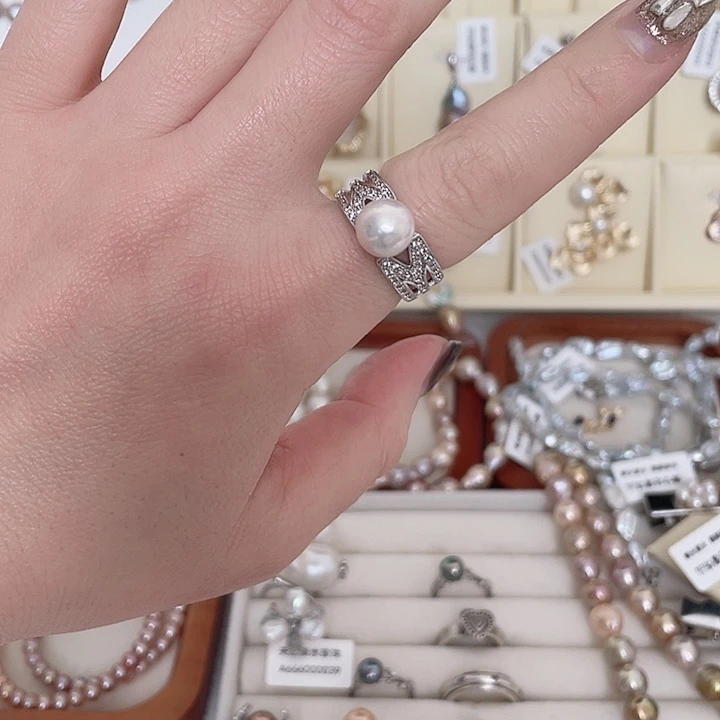 淡水珍珠合金戒指M家同款8.4mm圆巴